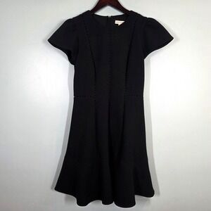 Rebecca Taylor Black Textured Matelasse Fit Flare Dress Lace Trim 018209D623 6